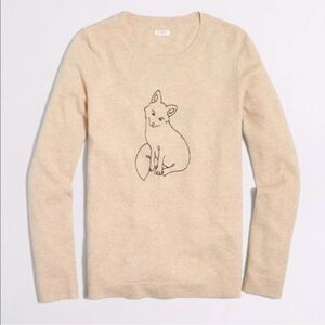 J.Crew Embroidered Fox Teddie Sweater Wool Tan XXS Preppy Quiet Luxury Chic Twee